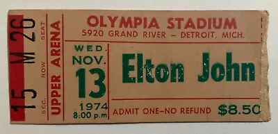 ELTON JOHN  KIKI DEE 1974 Ticket Stub OLYMPIA Stadium DETROIT Nov 13 • $69.99