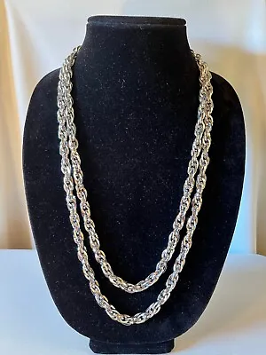 Vintage  Monet  Silver Tone Extra Long Multiple Heavy Link Necklace Signed • $45