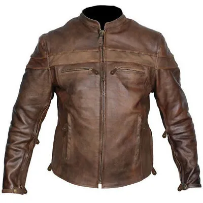 Mens Concealed Carry Holster Brown Buffalo Hide Leather  Biker Motorcycle Jacket • $199.99