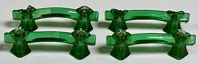 4 Vintage MCM Emerald Green Depression Glass Cabinet Pulls Drawer Handles • $35.67