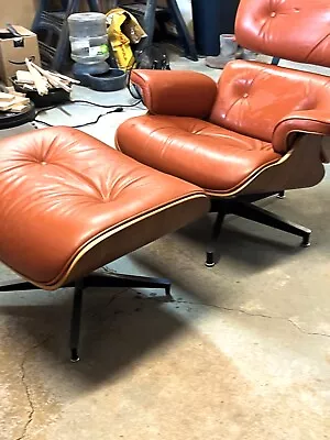 Eames Look Reproduction Chair And Stool....Real Leather And Walnut Veneer • $400