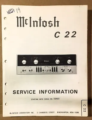 McIntosh C-22 C22 Preamp / Preamplifier  Service Manual *Original* • $44.97