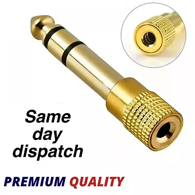 Headphone Adapter Small To Big 3.5mm To 6.35mm 1/4 Inch Jack Audio Adaptor Gold • £2.79