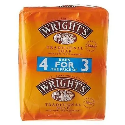 Wrights Coal Tar Soap Bars (4 Bars For 3) - 100g Each Bar (Total 4 Bars) • £6.95