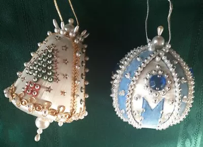 £14.21 • Buy Lot Of 2 Craft Sequin Beaded Push Stick Pin Christmas Tree Ornaments  Beautiful