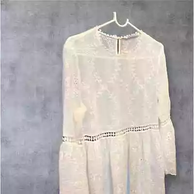 Zara Chiffon White Lace Dress Size Large • $42