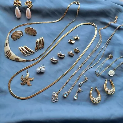 Vintage Gold Tone Costume Jewelry Lot KJL Avon Wild Byrde Enamel Faux Pearl  • $25