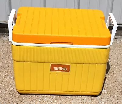 Vintage Thermos Yellow Orange Cooler Ice Chest Camping 35-QT 33-Litre • $60