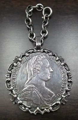 Antique 1780 Austro-Hungarian Maria Theresia Thaler 835 Silver Coin Pendant • $109.99