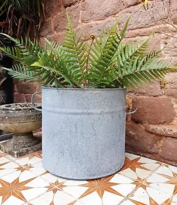 Garden Planter Dolly Tub Zinc Barrel Grey Rustic Metal Plant Pot Handles Large • £42