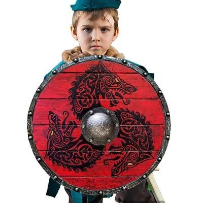 UK Wooden  Shields Hand Viking Medieval Round Weapons Retro Home Wall Decoration • £21.60