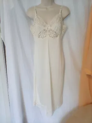 Vintage Shadowline Nightgown Full Slip Dress Cream Nylon Lace Womens Sz 34 USA • $24