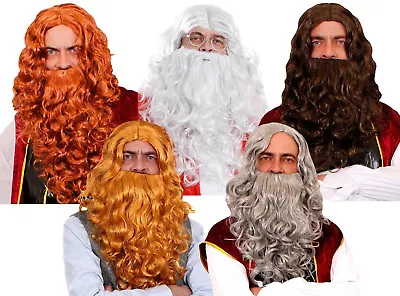 Long Curly Wig And Beard Set Adults Men Fancy Dress Accessory Costume • £7.99