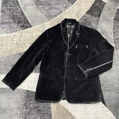 Nick It Corduroy Blazer Mens Large Black Jacket Raw Hem Edges 3 Button Steampunk • $44.99
