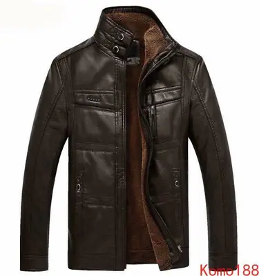 Mens Pu Leather Jacket Coats Outerwear Business Winter Warm Fur Lined Jackets @ • $54.91