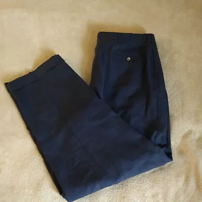 Polo Ralph Lauren Linen Dress Pants Mens 36x30.5 Navy Blue Pleated Trousers • $40
