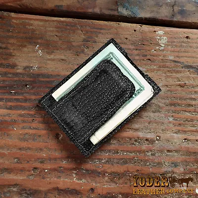 Black Shark Skin Amish Handmade Magnetic Money Clip Wallet - Real Shark Leather • $54.95