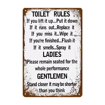 Vintage Toilet Rules Tin Wall Sign Bar Pub Bedroom Decorative Metal Plate Poster • $11.98