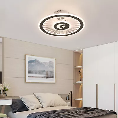 Modern Ceiling Fan Light Dimmable LED Chandelier Flush Mount Lamp 3-Speed+Remote • $49.40