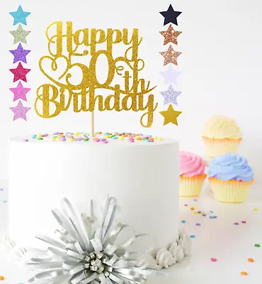 Glitter Happy Birthday Cake Topper Decoration 18th 35th 50th 55th 65th 85th 95th • £2.70