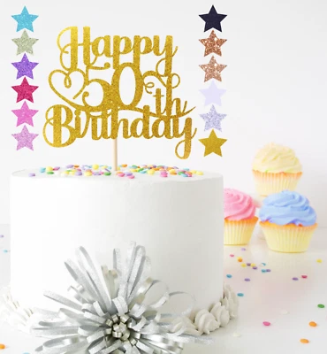 Glitter Happy Birthday Cake Topper Decoration 18th 35th 50th 55th 65th 85th 95th • £2.70