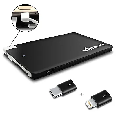 Thin Power Bank Portable USB Charger Battery Pack For IPhone Android Phone Black • £15.99