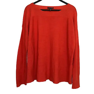 Eileen Fisher S 100% Merino Wool Tomato Red Boat Neck Long Sleeve Sweater • $27.99