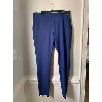 Nordstrom Mens Wool Trousers Dress Pants Blue Micro Plaid Size 42 New • $45