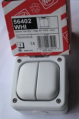 MK Masterseal 56402WHI 10A 2G 1 Way IP56 Outdoor Double Light Switch White Neon • £12.99