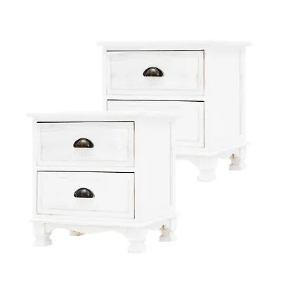 $99 • Buy 2x LaBella Bedside Table 2 Drawer Vintage Side Storage Cabinet Bedroom WHITE