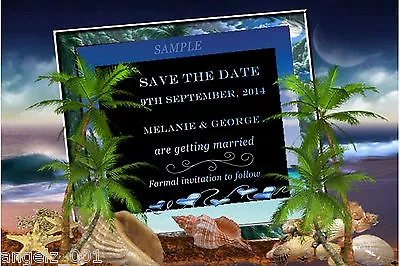$1.20 • Buy Personalised Beach Wedding Save The Date Cards With Magnet Strips 