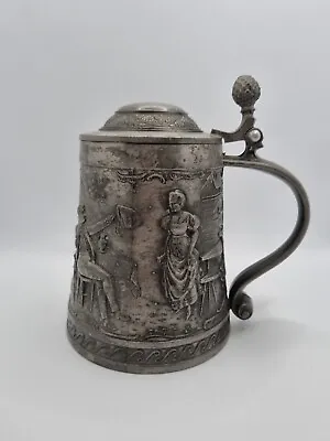 Frieling Pewter German Tankard  Serie Lindenwirtin  Large Lidded 92% Fein Zinn • £27.99