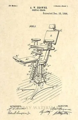 Official Dental Chair US Patent Art Print - Vintage 1896 - Dentist Hygienist 34 • $12.77