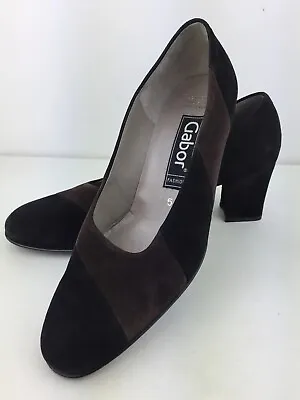 Gabor Fashion Womens Leather Black & Brown Velvet Block Mid High Heel Shoes UK 5 • £15.99