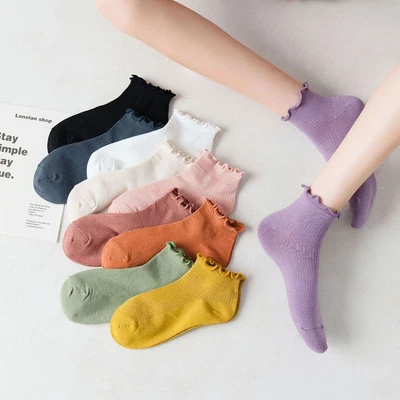 $7.33 • Buy Thin Spring Summer Women's Socks Boat Socks Ankle Short Frilly Ruffle Socks