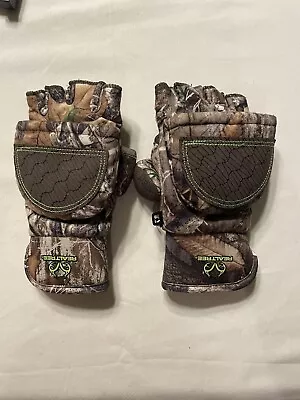 Realtree Edge Medium Youth Pop Top Camo Hunting Fingerless Gloves & Mittens Used • $15