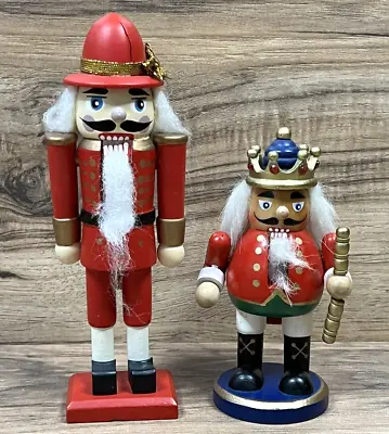 Set Of Two Traditional Wooden Nutcrackers Red Uniform Duo 7.25  & 5  Vintage • $15.99