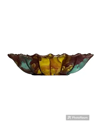 Vintage Oaxacan Dripware Majolica Fluted 10.5  Bowl Yellow Brown Green Orange... • $34.99