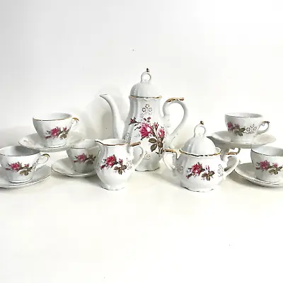 Vintage Lusterware Bone China Child Tea Set Musical Teapot Japan 17 Pc Moss Rose • $150