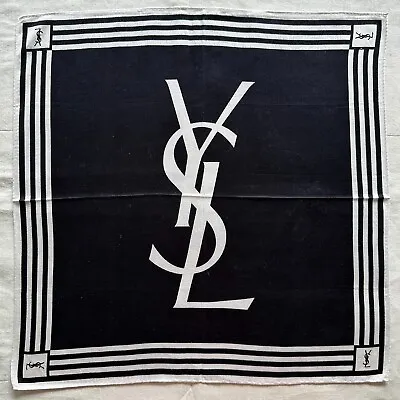 Vintage Handkerchief Black & White Cotton Monogrammed Pattern Pocket Square 19  • $16.95