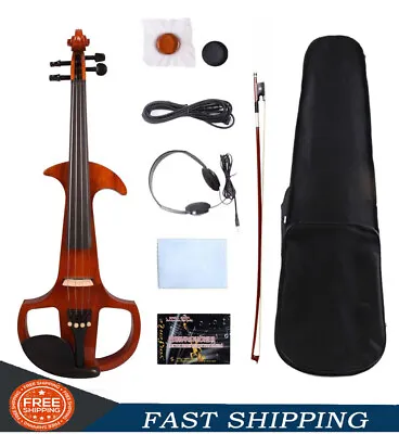 Hand Made Electric Violin 4/4 Full Size Silent Violin Practice Violin Case Bow • $128.99