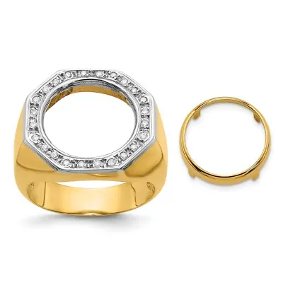 14k Gold Mens Two-tone Polished A Diamond Octagonal 13.0mm Coin Bezel Ring Size  • $1814.99