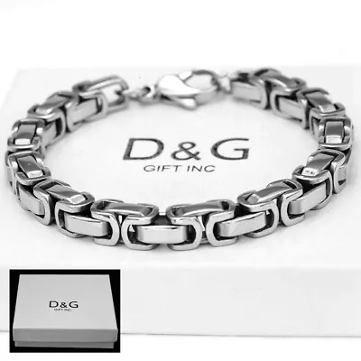 DG Men's 8  Stainless Steel 8mm Byzantine Chain BraceletHigh Polish + BOX • $17.99