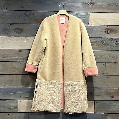 EUC ZARA Basic Faux SuedeTeddy Sherpa Long Winter Coat Tan Pink S • $54