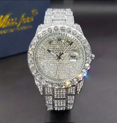 Luxury Men's Watch Iced Out Twinkle Big Faux Diamond Quartz Watch Men's Hip Hop • £45