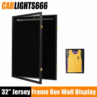 32  Black Wall Display Case Lockable Rack Football Basketball Jersey Storage Box • $56.76