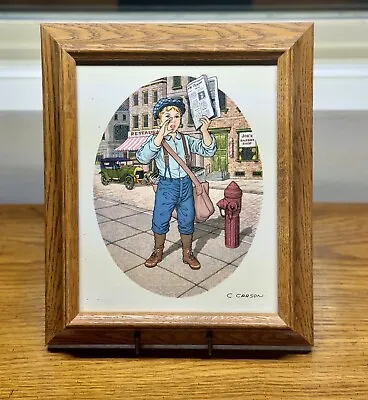 C CARSON Signed & Framed Painting “Newspaper Boy” • $38.75