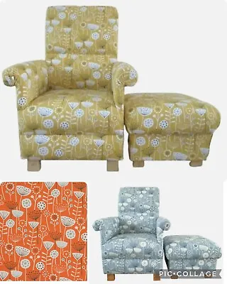 Fryetts Bergen Fabric Adult Chair & Footstool Accent Floral Armchair Pouffe New • £319.99