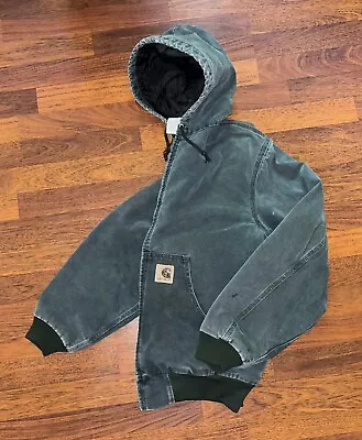 Carhartt Jacket Vintage Hoodie Canvas Lined Hooded Size M Zip Quilt JQ694 • $199.99