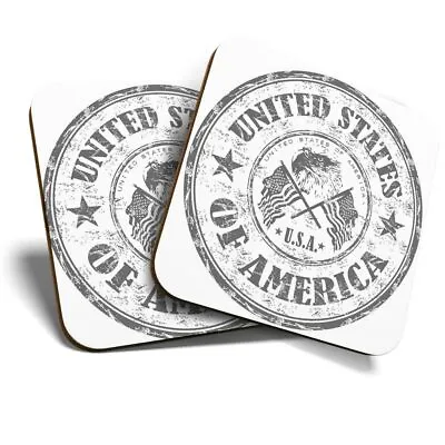 2 X Coasters (BW) - United States Of America Travel Stamp  #40182 • £5.99